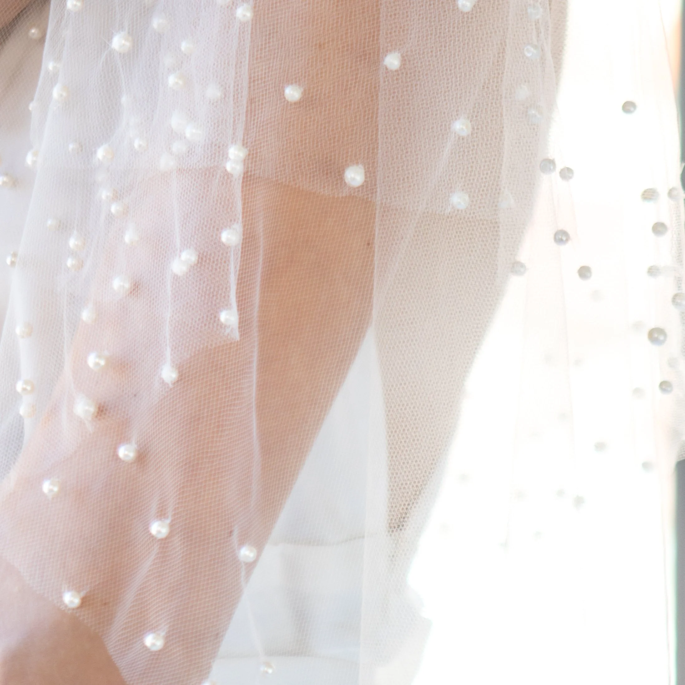 Pearl scattered two tier fold over Heavenly Orb bridal veil by